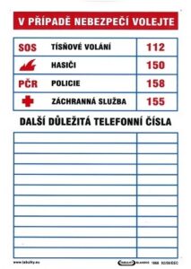 Tabulka důležitých telefonních čísel - plastová tabulka A4