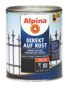 Lak na kov Alpina Direkt A Rost 750 ml lesk černá RAL9005 Český Caparol s.r.o.