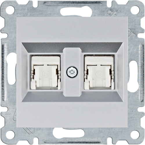 Zásuvka datová Hager Lumina CAT5e 2× RJ45 FTP stíněná stříbrná HAGER