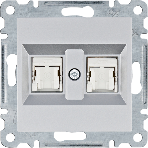 Zásuvka datová Hager Lumina CAT6 2× RJ45 FTP stíněná stříbrná HAGER