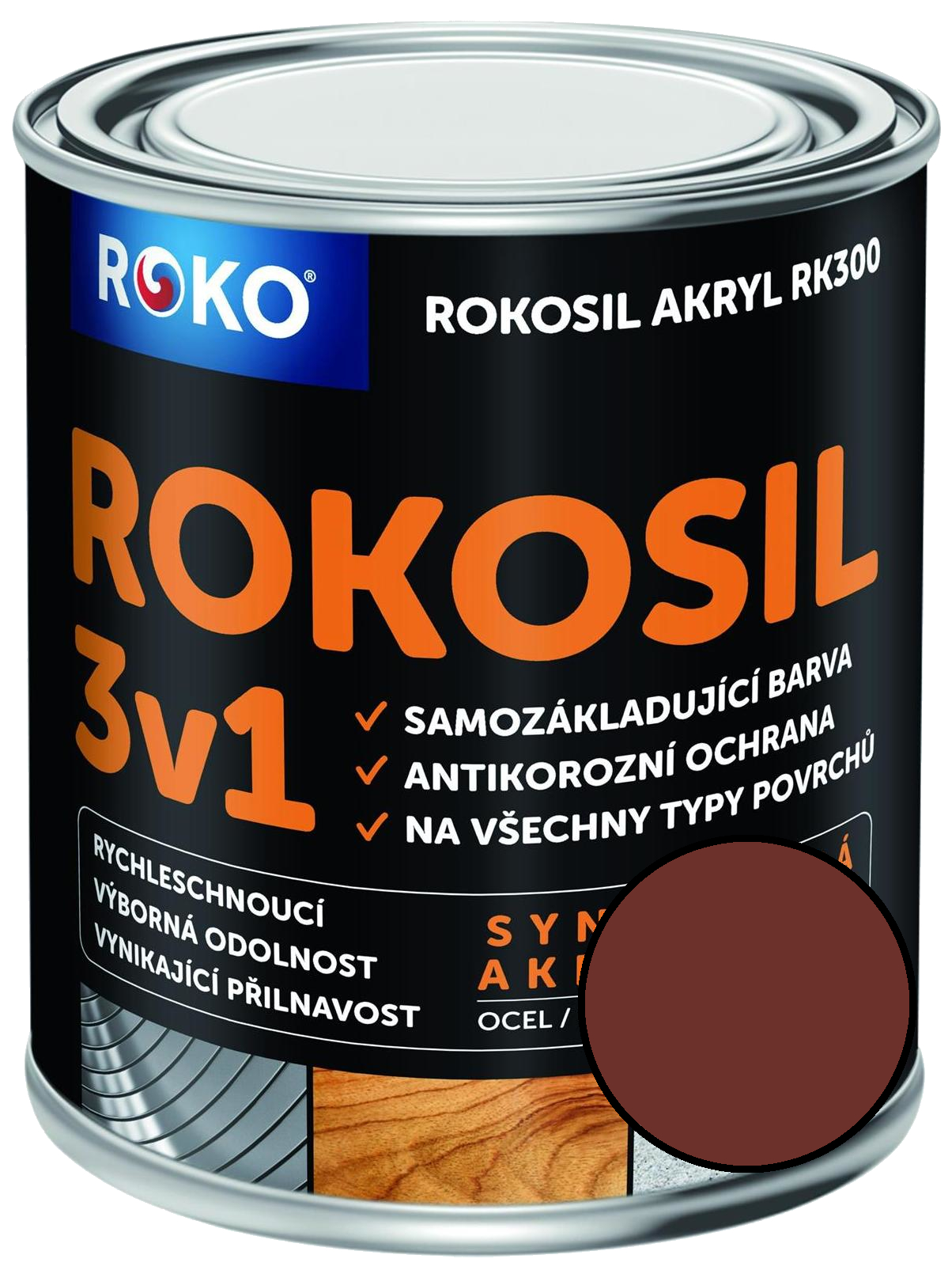 Barva samozákladující Rokosil akryl 3v1 RK 300 8440 červenohnědá