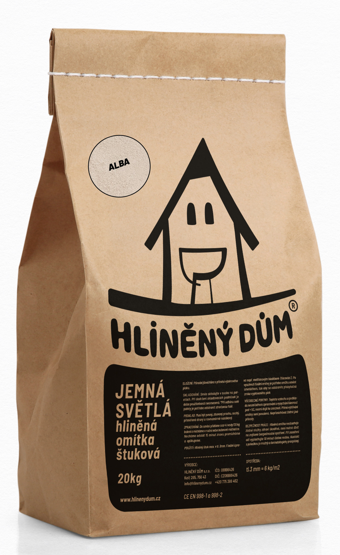 Omítka hliněná HLINĚNÝ DŮM JEMNÁ ALBA 20 kg HLINĚNÝ DŮM