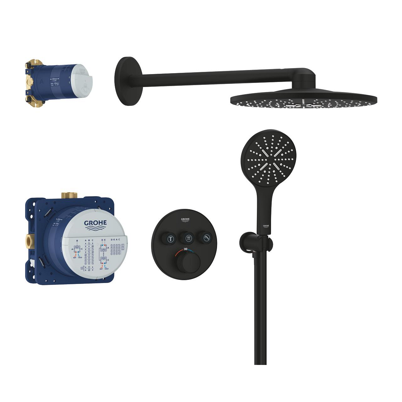 Systém sprchový termostatický Grohe Grohtherm SmartControl s hlavovou sprchou Rainshower SmartActive 310 phantom black 34863KF0 GROHE